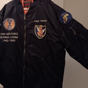 Never Worn Scott Black and Orange Bomber Jacket with Emblem
